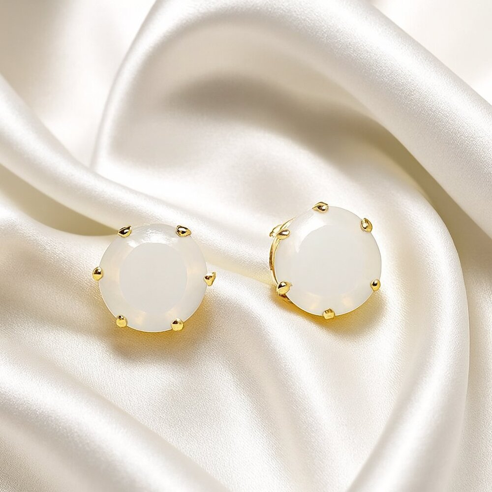 Katheryn Kent Gold Prong White Cabochon Stud Earrings – Elegant Women's Jewelry